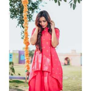 Vêtement respirant à imprimé feuille d'aluminium rose rubis, coupe ample, pour usage quotidien, taille XS - Product Image 5