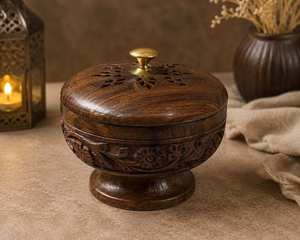 Brûleur d'encens artisanal en bois naturel, design sculpté, porte-charbon et bakhoor, pour cadeaux de Ramadan et de l'Aïd, Mabkhara décorative - Product Image 4