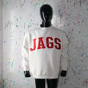 JAGS WHITE <b>Mock</b> <b>Neck</b> Sweatshirt 100% RED Applique Embroidery wide <b>neck</b> Sweatshirt Finer Threads - Product Image 4