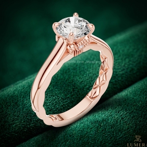 Bague de fiançailles personnalisée en or rose 14K 18K avec diamant de laboratoire taille ronde, solitaire à 4 griffes, pour femme, OEM ODM - Product Image 3