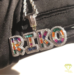 Custom Rainbow Letter Pendant Necklace Iced Out Moissanite Diamond Hip Hop Jewelry With <b>Rope</b> <b>Chain</b> - Product Image 3