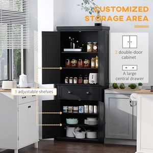 Dispensa da cucina autoportante nera con spazio contenitivo da 72 pollici e ante - Product Image 4