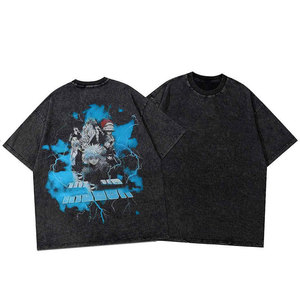 T-shirt noir surdimensionné pour homme avec imprimé de personnage d'anime, col rond, manches courtes, style streetwear, tissu en jersey de coton - Product Image 5