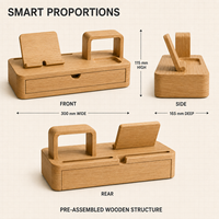 Organisateur de bureau moderne en bois sculpté écologique, support pour téléphone, support pour tablette, présentoir pour montre, tiroir de rangement, plateau de rangement, gestion des câbles