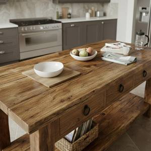 โต๊ะเตรียมอาหารครัวไม้เนื้อแข็งสุดหรู ปี 2026 ออกแบบมาพร้อมลิ้นชักในตัวสามช่อง ชั้นวางด้านล่างขนาดใหญ่ และแข็งแรงทนทาน - Product Image 4