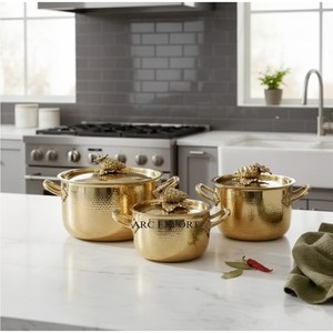 New Arrival Gold Plated Superior Quality Stainless Steel Grapes Ornate Handles Lid Cookware Luxury Casseroles Kitchenware Supply - Product Image 2