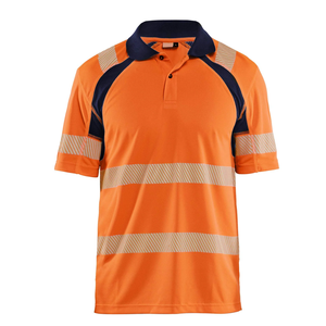 <b>Orange</b> Men's Hi Vis <b>Polo</b> Shirt Short Sleeve Reflective Safety Work Wear Quick Dry Knitted Polyester Casual Style - Product Image 1