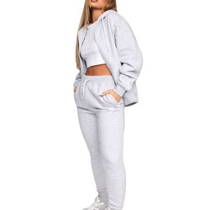 Ensemble survêtement deux pièces pour femme, personnalisé, printemps/été, poids lourd, uni, au-dessus du genou, sweat-shirt et jogging, 100% coton, OEM - Product Image 2