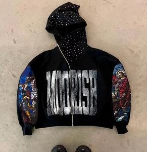 Sudadera con capucha corta holgada de invierno, estilo vintage, con lavado ácido, diseño personalizado, con pedrería, para streetwear, al por mayor - Product Image 5