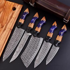 Hand Forged Five-Piece Damascus Steel Chef <b>Knife</b> <b>Set</b> Resin Olive Wood Handle Durable <b>Sharp</b> Handmade Kitchen <b>Knives</b> Full Tang - Product Image 1