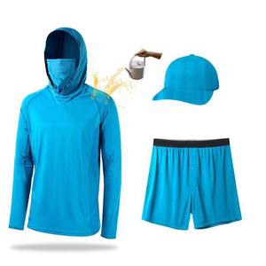 <b>Mens</b> Lightweight Hooded Fishing Shirt UPF 50 Quick Dry Solid Color Polyester <b>Long</b> <b>Sleeve</b> Pullover <b>Top</b> - Product Image 2