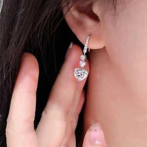 Moissanite Heart Cut Diamond Dangle <b>Drop</b> Earrings with 925 Silver Fine Romantic Jewelry for Womens Engagement Gift - Product Image 4