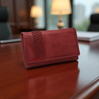 Dompet Panjang Wanita Kulit Asli Dengan Penutup Lipat Anyaman Tangan Gaya Minimalis Untuk Penggunaan Sehari-hari