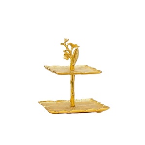 Top Trending Antique Gold Finishing Decorative Metal <b>Cake</b> Stand Luxury Birthday Party 2 Tier <b>Cake</b> <b>Server</b> Wholesaler - Product Image 2