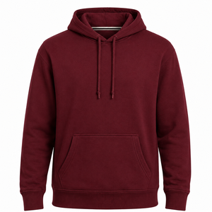 Sweat à capuche en molleton de coton de haute qualité, couleur bordeaux unie, coupe classique, avec cordon de serrage, logo personnalisé, prix d'usine bon marché, OEM - Product Image 2
