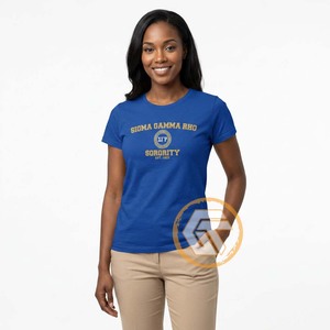 T-shirt de sororité pour femmes GREEK TREASURES Sigma Gamma Rho en jersey 100 % coton, col rond, brodé, respirant, vente en gros - Product Image 3