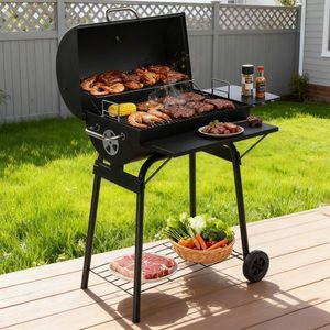 Black Barrel Charcoal Grill with Front & Side Table 571 Sq. In. Outdoor Patio <b>BBQ</b> for Backyard Parties - Product Image 6