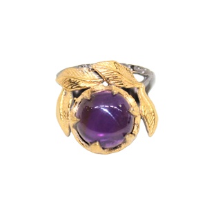 Anillo de plata esterlina 925 chapado en oro con cabujón redondo de amatista frondosa de última colección para bodas y fiestas - Product Image 1