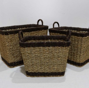 Rustic Handwoven Eco-Friendly Seagrass <b>Storage</b> <b>Basket</b> Set Cotton <b>Rope</b> Organizer Bin Multifunction Handles for Living Room Decor - Product Image 1