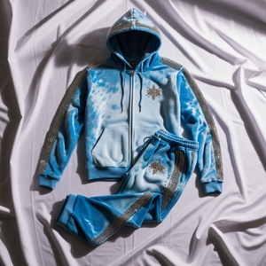 Women's <b>Blue</b> Tie <b>Dye</b> Hooded Tracksuit Full Sleeve Zipper Sporty Casual Breathable Midweight Polyester Spring Wear - Product Image 6
