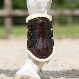 HM Global - Protectores de Patas de Caballo Personalizados de Cuero PU Marrón Patentado, Botas de Tendón y Fetlock de Piel Sintética Suave, Ligeras y Resistentes a los Impactos - Product Image 4