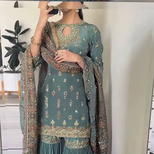 Sharara Salwar de Mujer, Hecho a Mano, Moderno, Étnico, con Lentejuelas de Imitación de Georgette, para Primavera, Verano, Festivales, Diwali, Bodas y Fiestas. - Product Image 1