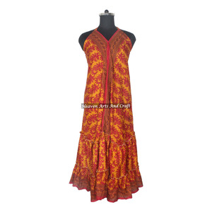Vestido de Seda Vintage Estilo Playa para Mujer, Vestido de Noche Bohemio Hecho a Mano, Elegante, Largo y sin Mangas, para Cenas - Product Image 1