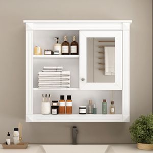 Armadietto da Bagno a Parete da 32 Pollici con 4 Ripiani e Anta a Specchio, Mobiletto per Toilette - Product Image 3