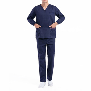 Conjuntos de Uniformes Médicos Unisex de Algodón y Poliéster, Cuello en V, Manga Larga, Pantalones Azul Marino para Uso Médico - Product Image 6
