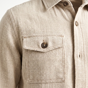 <b>Men</b> <b>Linen</b> Blend Shirt <b>Jacket</b> Button Front Long Sleeve Casual Workwear Outerwear with Chest Pockets - Product Image 5