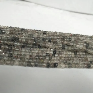 Cuentas de piedras preciosas Rondelle facetadas de Cuarzo rutilado negro Natural de 4mm, lote al por mayor de fabricantes indios, productos de tendencia 2025 - Product Image 1