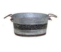 Élégante cuve de service en métal avec finition rustique pour décorations de table événementielles