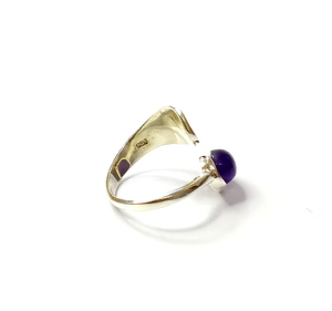 Bague ajustable en argent sterling 925 avec cabochon améthyste en forme de poire et bande texturée Arbre de Vie - Product Image 2