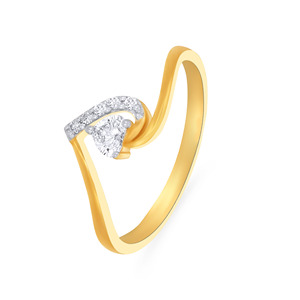 Bague Bypass en Or Jaune 14K avec Diamants et Accents en Or Blanc – Élégant Trio de Clusters et Sertissage Pavé - Product Image 1
