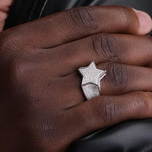 Bague étoile en moissanite, argent sterling 925 plaqué rhodium, bague grappe, bijoux de mariage modernes de luxe, style hip-hop, cadeau pour lui et pour elle - Product Image 6