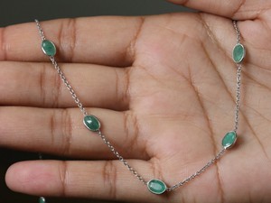 Wholesale 925 Sterling Silver Emerald Gemstone Necklace Elegant Oval Gemstone Chain Necklace <b>Gift</b> Jewelry for Women - Product Image 5