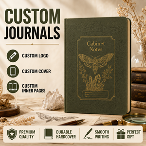 Carnet de notes LABON Cabinet Curiosities en PU vert forêt avec feuille d'or motif papillon et pages d'observation des spécimens - Product Image 1