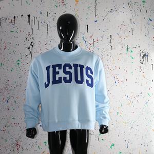 Sweat-shirt à col montant JESUS SKY BLUE 100% BLEU avec broderie appliquée, col large, URBAN PRODUCTIONS - Product Image 2