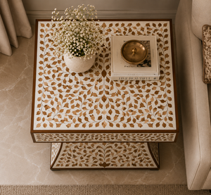 Nouvelle Arrivée Table de Chevet en Résine et Bois Incrusté, Table d'Appoint Luxueuse, Table Latérale Tendance, Meuble de Décoration Intérieure en Bois Naturel Incrusté - Product Image 3