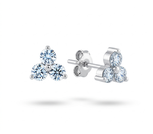 Pendientes de tuerca de oro amarillo de 22 quilates con tres diamantes cultivados en laboratorio, corte brillante redondo CVD, modernos para fiestas de aniversario - Product Image 3