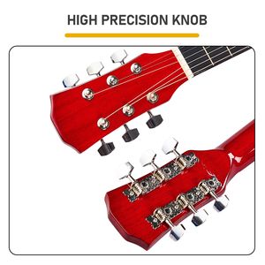 Guitare acoustique Dreadnought rouge de 41 pouces avec table massive, éclisse en forme de barillet, cordes, capo, housse de transport, accordeur, clé et kit d'outils - Product Image 5