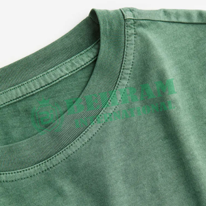 Camiseta de algodón verde oversize para hombre, con lavado ácido frontal, cuello redondo, manga corta, ajuste tipo jersey, hombros caídos, peso pesado - Product Image 6