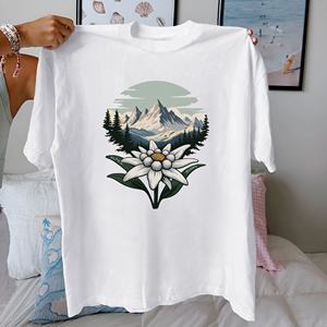 Alpen Glory Edelweiss <b>Mountain</b> Scene Women's pure cotton comfortable <b>T</b>-<b>shirt</b> - Product Image 1