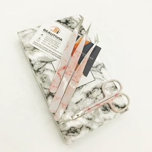 Pince à épiler professionnelle en acier inoxydable pour extension de cils impression de marbre orange outil de beauté à forte adhérence Logo privé de haute qualité - Product Image 1