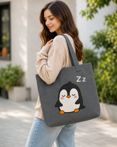 Sac fourre-tout en toile imprimé pingouin endormi, mignon et tendance, pour le shopping et les voyages, toutes saisons - Product Image 4