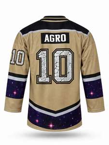 Jersey de hockey sobre hielo personalizado sublimado color caqui con diseño de mapache y galaxia, venta al por mayor, ropa deportiva vintage con cuello con cordones, transpirable - Product Image 3