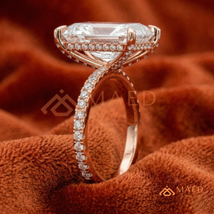 Elegant 3ct Radiant Shape Crushed Ice Moissanite <b>Solitaire</b> <b>Ring</b> with Pavé Band S925 <b>Silver</b> / 14k Rose Gold - Product Image 2