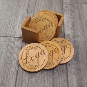 Custom Logo Laser Engraved Wood Coaster Set with Holder <b>Square</b> Natural Wooden Drink Coaster for <b>Bar</b> Coffee <b>Table</b> Decor Coasters - Product Image 3