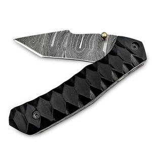 Couteau pliant tactique en acier Damas avec manche en Micarta et étui, personnalisable OEM/ODM - Couteau de chasse Tanto EDC de poche - Product Image 4