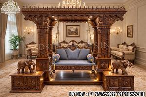 Columpio Tradicional Turco para Hogares Indios, Acabado Dorado Exclusivo, Tallado Elaborado, Juego de Jhula, Compre el Onjhal de Madera Más Vendido en EE. UU. - Product Image 5